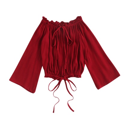 shop online Boat Neckline Self Tie Front Pleated Blouse shop online Boat Neckline Self Tie Front Pleated Blouse