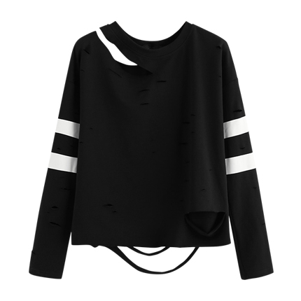 shop online Striped Sleeve Distressed Sweatshirt shop online Striped Sleeve Distressed Sweatshirt