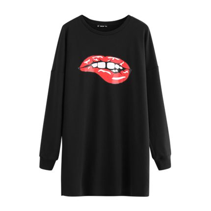 shop online Drop Shoulder Lip Print Longline Sweatshirt shop online Drop Shoulder Lip Print Longline Sweatshirt