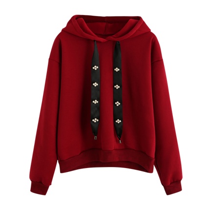 shop online Pearl Beading Ribbon Detail Hoodie shop online Pearl Beading Ribbon Detail Hoodie