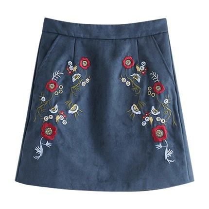 shop online Flower Embroidery Suede Skirt shop online Flower Embroidery Suede Skirt