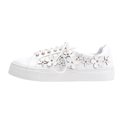 shop online Flower Embellished Lace Up Faux Leather Sneakers shop online Flower Embellished Lace Up Faux Leather Sneakers