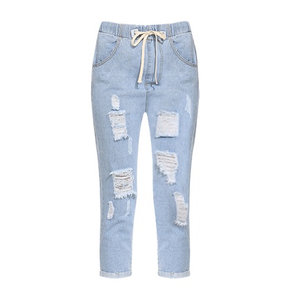 distressed drawstring waist cropped jeans