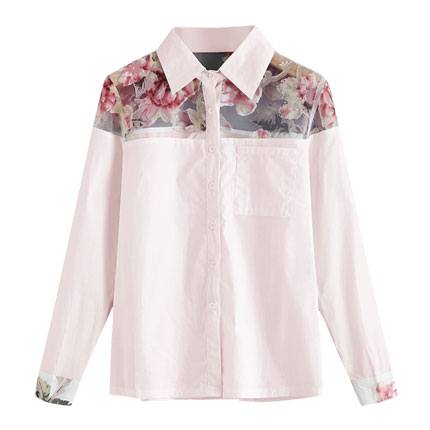 shop Rose Print Contrast Mesh Blouse online shop Rose Print Contrast Mesh Blouse online