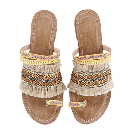 shop Fringe Trim Toe Ring Flat Sandals online shop Fringe Trim Toe Ring Flat Sandals online