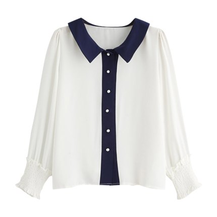 shop online Contrast Trim Puff Sleeve Shirred Cuff Shirt shop online Contrast Trim Puff Sleeve Shirred Cuff Shirt
