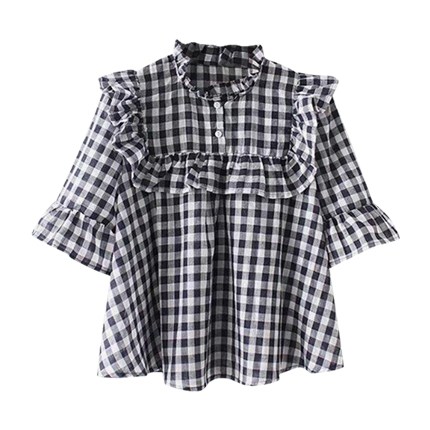 shop Ruffle Trim Gingham Babydoll Blouse online shop Ruffle Trim Gingham Babydoll Blouse online