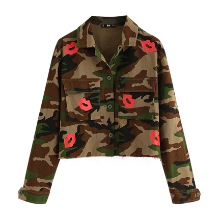 shop Flap Pocket Red Lip And Camo Print Jacket online shop Flap Pocket Red Lip And Camo Print Jacket online