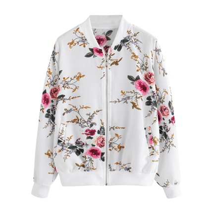 shop online Ribbed Trim Botanical Print Jacket shop online Ribbed Trim Botanical Print Jacket