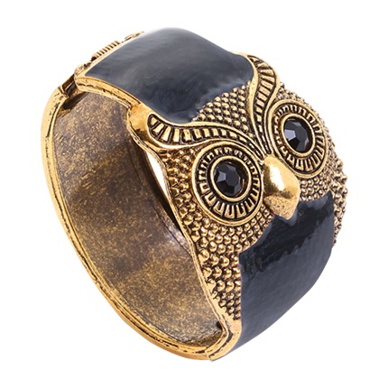 shop online Black Enamel Bronze Metal Retro Owl Wide Bangle shop online Black Enamel Bronze Metal Retro Owl Wide Bangle