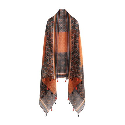 shop online Retro Print Color Block Scarf With Fringe shop online Retro Print Color Block Scarf With Fringe