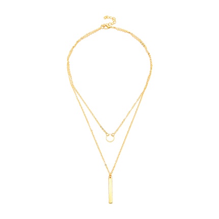 shop online Bar & Ring Pendant Layered Chain Necklace shop online Bar & Ring Pendant Layered Chain Necklace