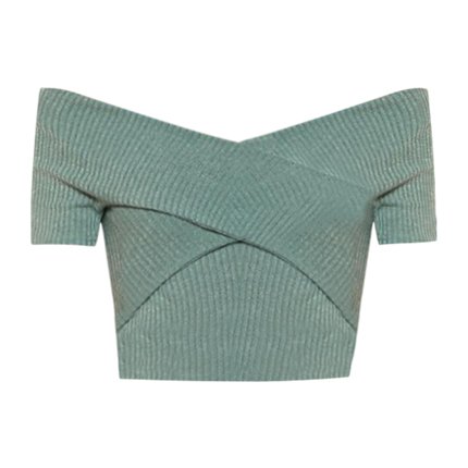 shop online SHEIN Wrap Design Bardot Ribbed Top shop online SHEIN Wrap Design Bardot Ribbed Top