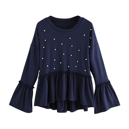 shop Pearl Detail Fluted Sleeve Frill Hem Tee online shop Pearl Detail Fluted Sleeve Frill Hem Tee online