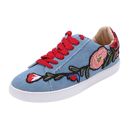 shop online Flower Embroidery Lace Up Denim Sneakers shop online Flower Embroidery Lace Up Denim Sneakers