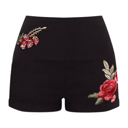 shop SHEIN Embroidered Flower Applique Wide Waistband Shorts online shop SHEIN Embroidered Flower Applique Wide Waistband Shorts online