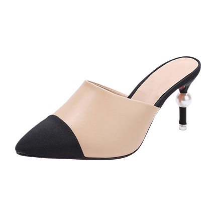 shop online Apricot Contrast Point Toe PU Heeled Slippers shop online Apricot Contrast Point Toe PU Heeled Slippers