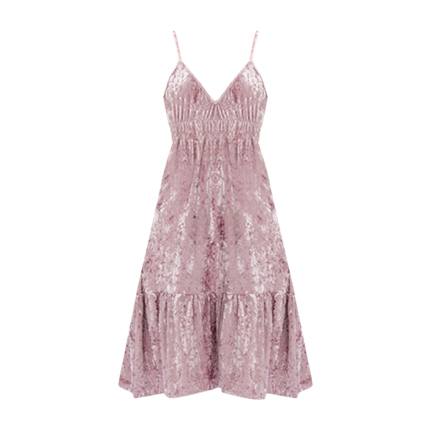 shop Shirred Waist Ruffle Hem Velvet Cami Dress online shop Shirred Waist Ruffle Hem Velvet Cami Dress online