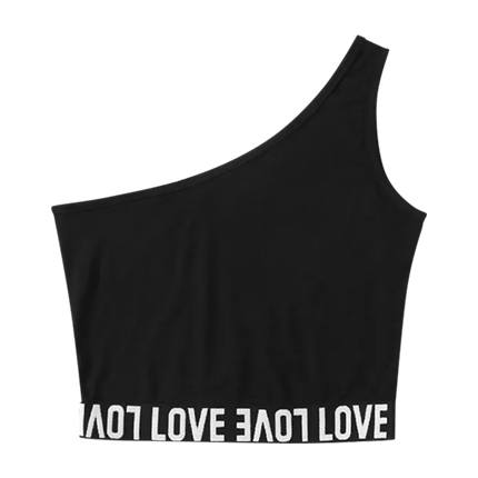 shop online Letter Print One Shoulder Top shop online Letter Print One Shoulder Top