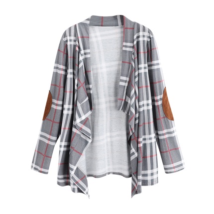 shop online Elbow Patch Checked Ruffle Front Drape Coat shop online Elbow Patch Checked Ruffle Front Drape Coat