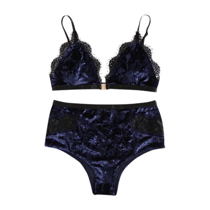 shop SHEIN Lace Trim Velvet Triangle Bra & Panty Lingerie Set online shop SHEIN Lace Trim Velvet Triangle Bra & Panty Lingerie Set online