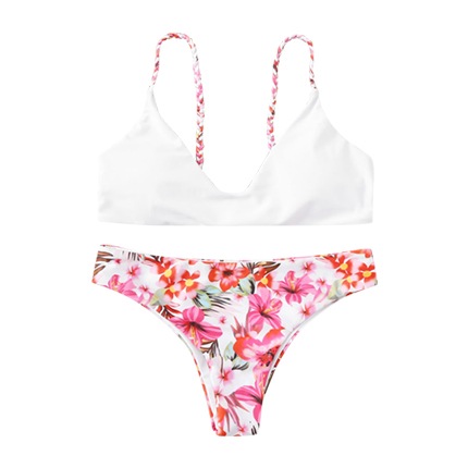 shop Braided Straps Calico Print Bikini Set online shop Braided Straps Calico Print Bikini Set online