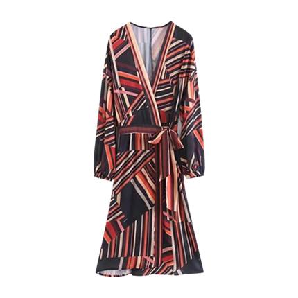 shop online Self Tie Striped Surplice Dress shop online Self Tie Striped Surplice Dress