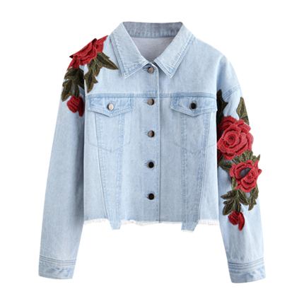 shop online Rose Patch Raw Hem Denim Jacket shop online Rose Patch Raw Hem Denim Jacket