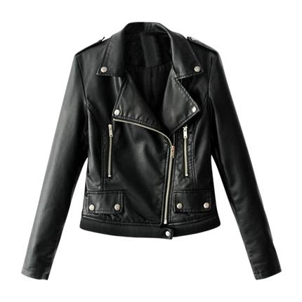 shop online Ribbed Hem PU Biker Jacket shop online Ribbed Hem PU Biker Jacket