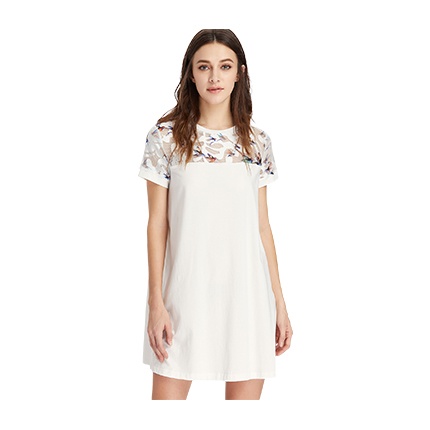 shop online Bird Print Mesh Yoke Dress shop online Bird Print Mesh Yoke Dress