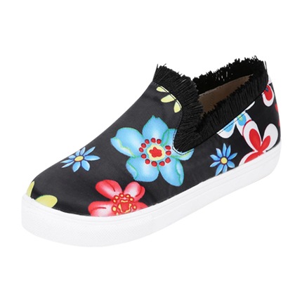 shop Flower Print Fringe Trim Slip On Plimsolls online shop Flower Print Fringe Trim Slip On Plimsolls online