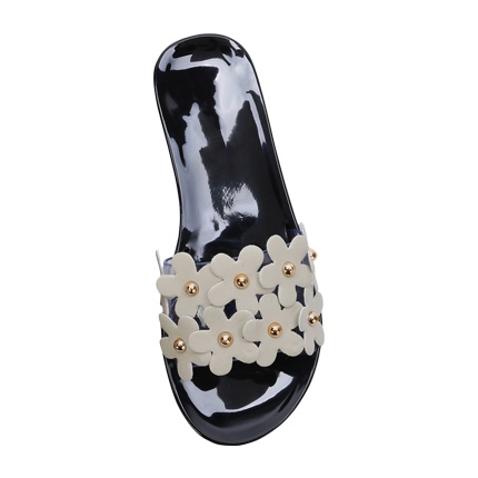 shop online Black Flower Embellished Slide Flat Sandals shop online Black Flower Embellished Slide Flat Sandals