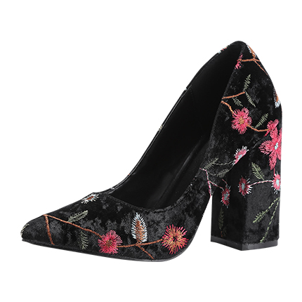 shop online Calico Embroidery Pointed Toe Block Heeled Pumps shop online Calico Embroidery Pointed Toe Block Heeled Pumps