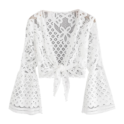 shop online Bell Sleeve Knot Front Lace Top shop online Bell Sleeve Knot Front Lace Top