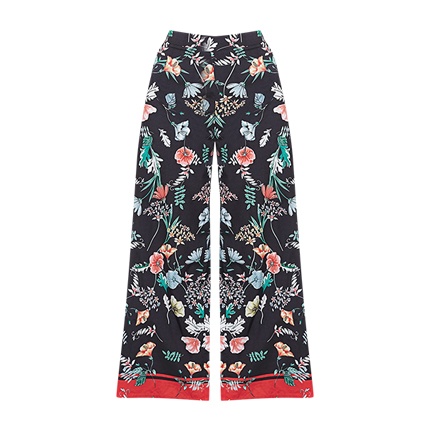 shop online Flower Print Contrast Hem Palazzo Pants shop online Flower Print Contrast Hem Palazzo Pants