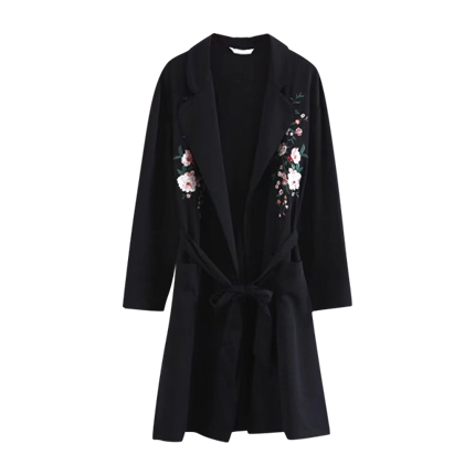 shop online Flower Embroidery Longline Coat With Self Tie shop online Flower Embroidery Longline Coat With Self Tie