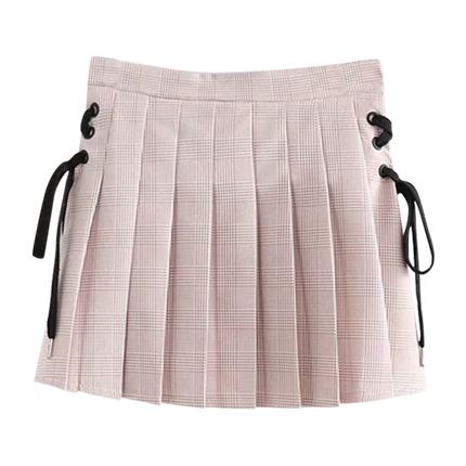 shop Lace Up Side Wales Check Pleated Skirt online shop Lace Up Side Wales Check Pleated Skirt online