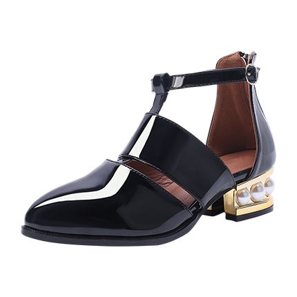 shop Black Pearl Design Back Zipper Patent Leather Shoes online shop Black Pearl Design Back Zipper Patent Leather Shoes online