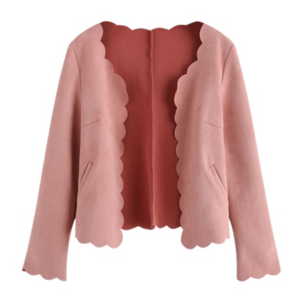 shop online Scallop Trim Open Front Suede Jacket shop online Scallop Trim Open Front Suede Jacket