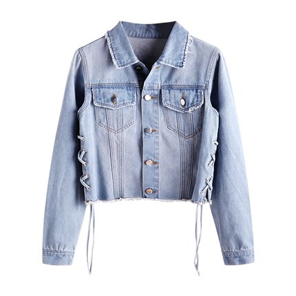 shop online Faded Wash Lace Up Side Denim Jacket shop online Faded Wash Lace Up Side Denim Jacket
