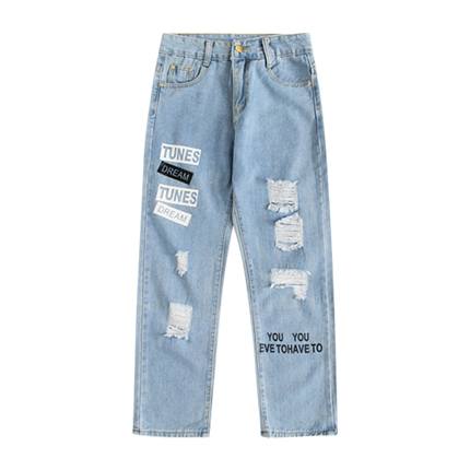 shop online Letter Print Ripped Jeans shop online Letter Print Ripped Jeans