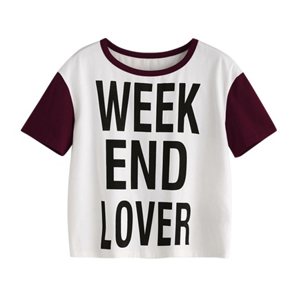 shop online Slogan Print Contrast Short Sleeve T-shirt shop online Slogan Print Contrast Short Sleeve T-shirt