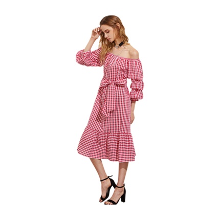 shop online Ruched Sleeve Self Belt Tiered Hem Bardot Dress shop online Ruched Sleeve Self Belt Tiered Hem Bardot Dress