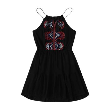 shop Tassel Tie Embroidered Halter Dress online shop Tassel Tie Embroidered Halter Dress online
