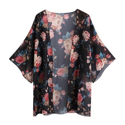 shop online Open Front Floral Print Kimono shop online Open Front Floral Print Kimono