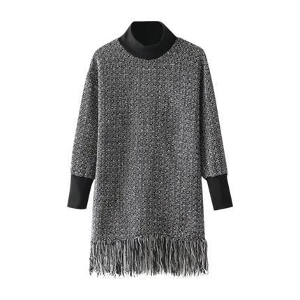 shop Contrast Trim Fringe Hem Tweed Dress online shop Contrast Trim Fringe Hem Tweed Dress online