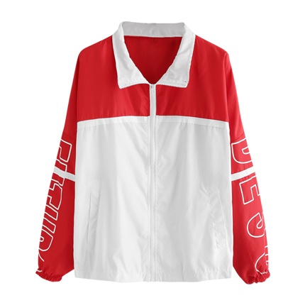 shop online Color Block Letter Print Zip Up Jacket shop online Color Block Letter Print Zip Up Jacket