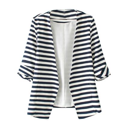 shop online Striped Rolled Sleeve Open Front Blazer shop online Striped Rolled Sleeve Open Front Blazer