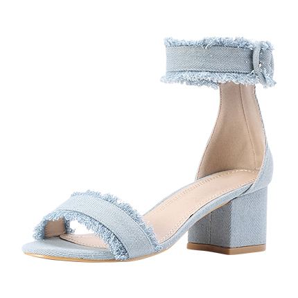 shop online Raw Trim Block Heeled Denim Sandals shop online Raw Trim Block Heeled Denim Sandals