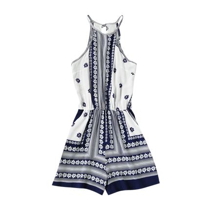 shop online Floral Printed Split Back Self Tie Halter Romper shop online Floral Printed Split Back Self Tie Halter Romper